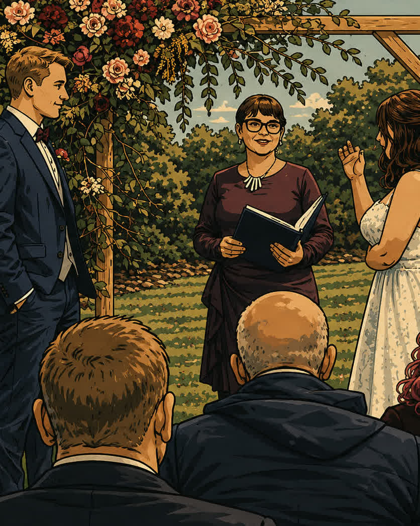 Sacha officiating a wedding ceremony